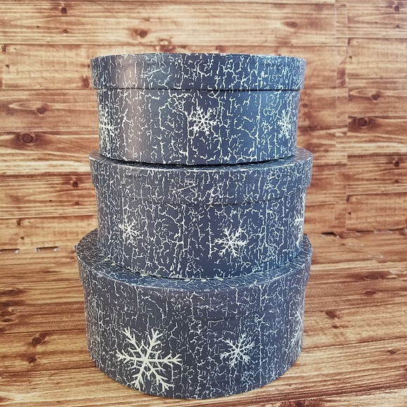 Snowflake Blue Nesting Gift Storage Box Set Paper Decrotive Cardboard Rustic - Picture 3 of 14